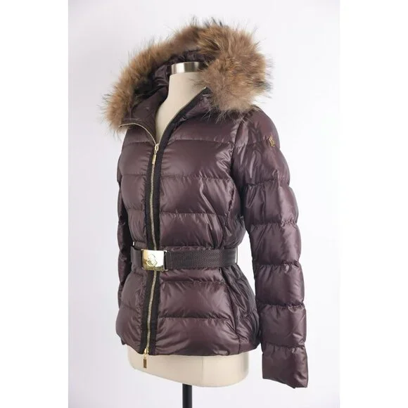 Moncler Belted Down Jacket w/ Fur Hood SZ 1/S Brown MINT